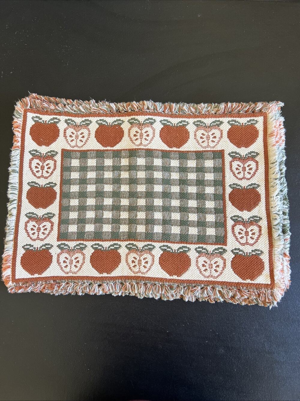 Park B. Smith Apple Jacks Spice 4 Cotton Check Fringed Placemats Rust Green